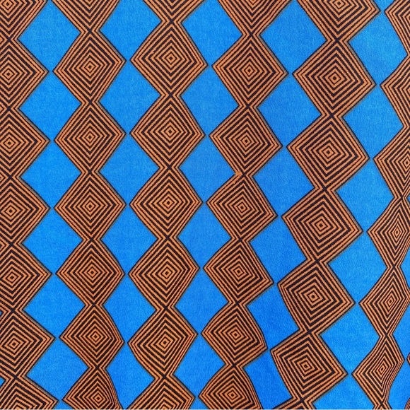 Blue and orange retro style midi dress rolled short sleeve button front size 14P - Picture 3 of 10